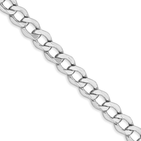 5.25mm 14K White Gold Hollow Curb Link Chain Necklace 16 Inch